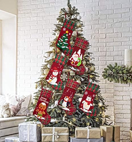 LUBOT 4 Pack Christmas Stockings(21inch) Embroidered Linen Applique Burlap Fireplace Hanging Christmas Stocking Ornament for Family Decorations Holiday Xmas Gift - Image 5