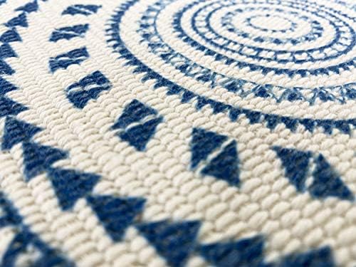 Fennco Styles Boho Geometric Fringe Decorative Cotton Placemats 13-inch Round, Set of 4 - Blue Heat Resistant Insulation Table Mats for Home Decor, Dining Table, Banquets and Special Events - Image 4
