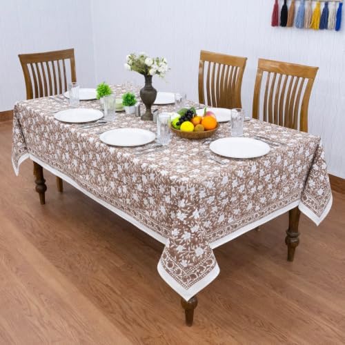 Home Spun & Crafts 72x160 Inches Rectangle Hand Block Print Tablecloth, 100% Cotton, Brown Floral Table Cloths Washable, Traditional Indian for Dining Outdoor Thanksgiving Halloween Christmas - Image 3