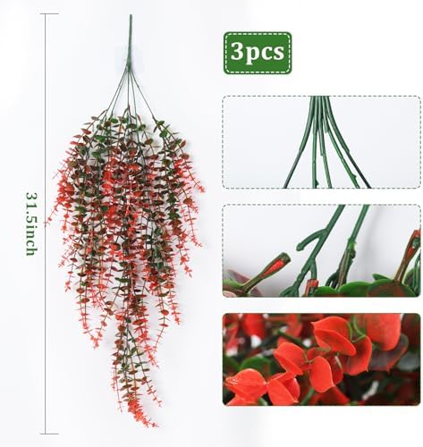 RECUTMS Artificial Monkey Hanging Plants Faux Draping Trailing Greenery 3Pc - Image 2
