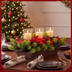 3 Pillar Christmas Table Centerpiece Christmas Candle Holder Artificial Poinsettia with Steel Base Frosted Arrangement for Home Decor - Image 7
