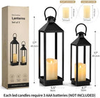 2 Pcs Black Lantern Decorative Indoor Outdoor 17" 13" - Image 2