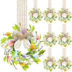 Dingion 8 Pcs 8" Small Easter Wreaths for Kitchen Cabinet Mini Spring Artificial Easter Egg Wreath with Ribbon Bow for Window Front Door Table Centerpiece Farmhouse Decor by Dingion