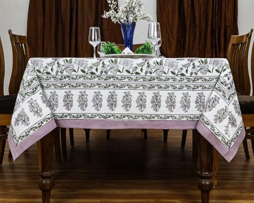 72x180 Inches Rectangle Hand Block Printed Cotton Tablecloth, Purple Green Floral Table Cloths Washable, Indian Table Linen For Halloween Christmas Outdoor Thanksgiving Gifts Home Decor Dinning Outdoor - Image 4