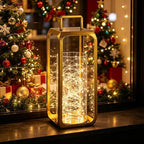 15" High Minimalist Metal Glass Lantern with Handle in Antique Brass for Pillars, Hurricane Candle Holder for Mantels, Tabletop, Centerpieces, Shelves, Entryways, Patio, Deck, Contemporary, Farmhouse - Image 4