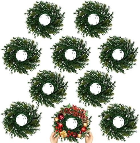 10 Pcs Christmas DIY Gree Wreath 10 Inch Green Artificial Wreaths DIY Faux Plain Wreaths Front Door Green Farmhouse Cabinets Wreath Indoor Outdoor Wall Decor(Willow Pine) by Gosodeny