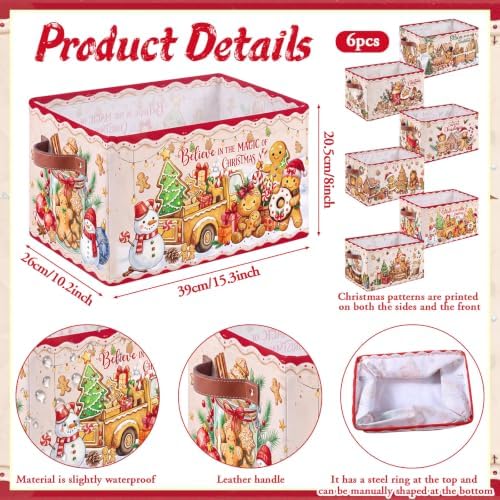 6 Pcs Christmas Gingerbread Storage Bins with Handles, Xmas Gift Baskets - Image 2