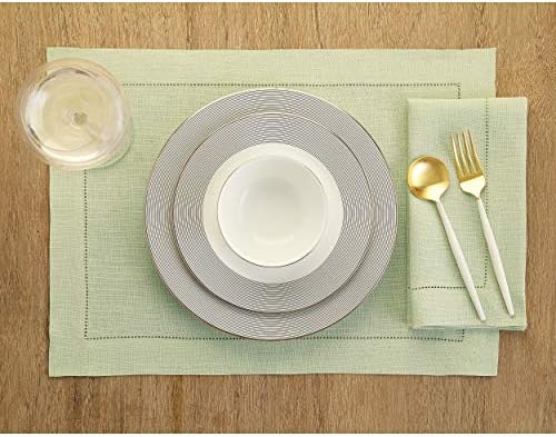 Solino Home 100% Pure Linen Placemats Green Hemstitch, 14 x 19 in, Set of 6 - Image 2