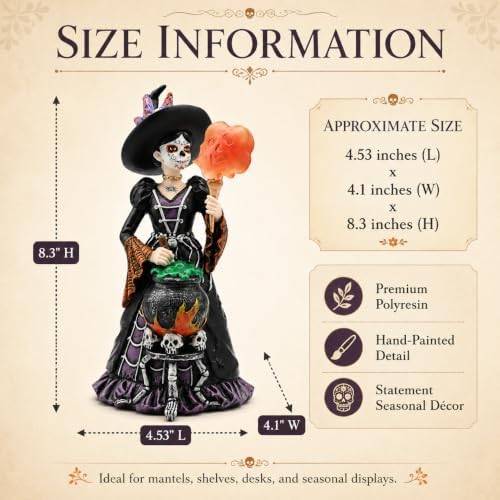 Comfy Hour 8 Inch Day of the Dead Witch Figurine, Catrina Decor - Image 2