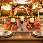 26" Fall Candle Holder Centerpiece with Pumpkins, Maple Leaves & Burlap Bow - Image 7