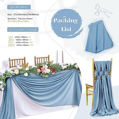 10 Pieces Dusty Blue Chiffon Table Runner 27x120 Inches Wedding Table Runner Romantic Sheer Chiffon Fabric for Wedding Bridal Baby Shower Decorations - Image 4