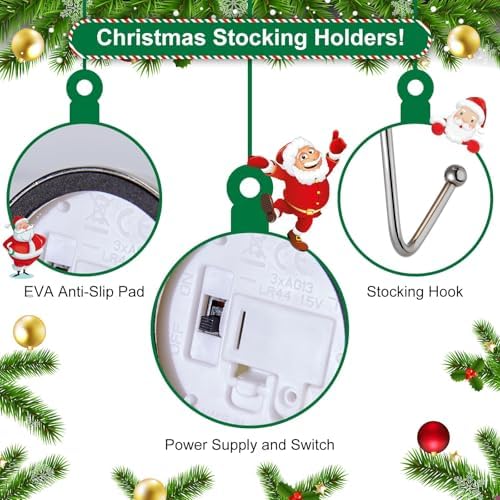 Minetom Christmas Stocking Holders for Mantle LED Set of 3, Flickering Flameless Votive Candles Stocking Hangers for Fireplace, Candle Stocking Hook for Counter Mantle Decoration - Image 4