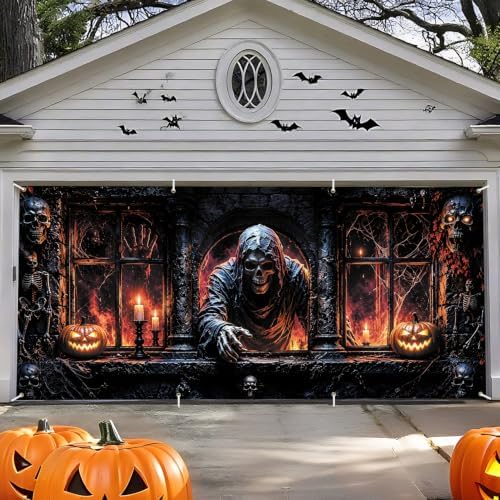 Halloween Garage Door Banner 6x13 FT, Skeleton Pumpkin Outdoor Garage Cover - Image 4
