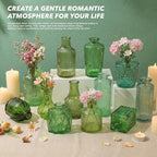 Colored Glass Vases Bulk 32 Pcs - Assorted Vintage Bud Vases for Wedding Centerpieces, Rustic Embossed Glass Bottles for Table Decor, Home Floral Arrangements with Green Series (2-6 Inch) - Image 5
