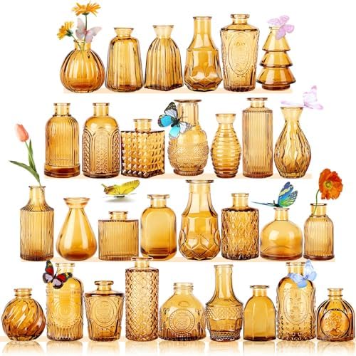 Glass Bud Vases,Small Vase for Flower,Vases for Centerpieces,Vintage Mini Vases for Wedding Decor,Home Table Decorations Diffuse Bottles,Ideals for Gifts(Pack of 30,Dark Brown) by earthgadgets