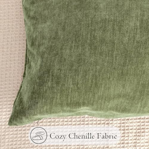 JoraLion Chenille Lumbar Pillow Covers 20x20 inch Olive Sage Green - Image 4