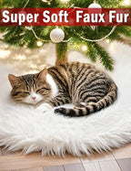 Multiwins 60 Inch Faux Fur Christmas Tree Skirt, Fluffy Plush Skirt for Christmas Tree, White Christmas Tree Rug Skirt Perfect for Christmas Party Decorations - Image 3
