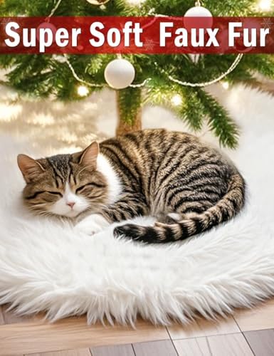 Multiwins 60 Inch Faux Fur Christmas Tree Skirt, Fluffy Plush Skirt for Christmas Tree, White Christmas Tree Rug Skirt Perfect for Christmas Party Decorations - Image 3