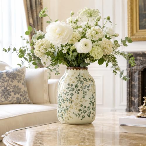Ceramic Bud Vase, 7.9 Inch Vintage Rustic Farmhouse Milk Bottle Vase with Crackle Glaze, Hand-Painted Green Vine Floral Vase, Small Flower Vase for Living Room, Kitchen, Table Centerpiece, Shelf Decor - Image 5