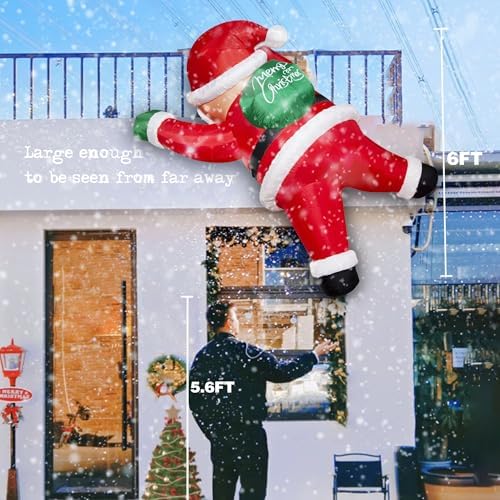 6FT Christmas Inflatables Outdoor Decorations Joy Hanging Santa Claus Gift Bag, Bright LED Lights Blow Up Giant Christmas Decor for Indoor Yard Outside Party Lawn Wall Porch Holiday - Image 2