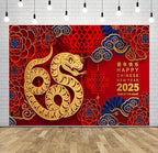 BELECO 8x6ft Fabric Happy Chinese New Year Backdrop 2025 Year of The Snake Gold Snake Red Lanterns Lunar New Year Background Chinese Spring Festival Party Decorations Banner New Year Eve Photo Props - Image 4