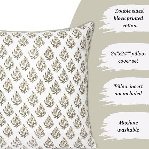 Floral Pillow Covers Sage Green Set of 2 Pillow Covers 24 x 24 inches Farmhouse Pillow Covers for Couch Bed Bedroom Living Throw Pillow Covers Boho Decorative Pillow for Spring - Image 3