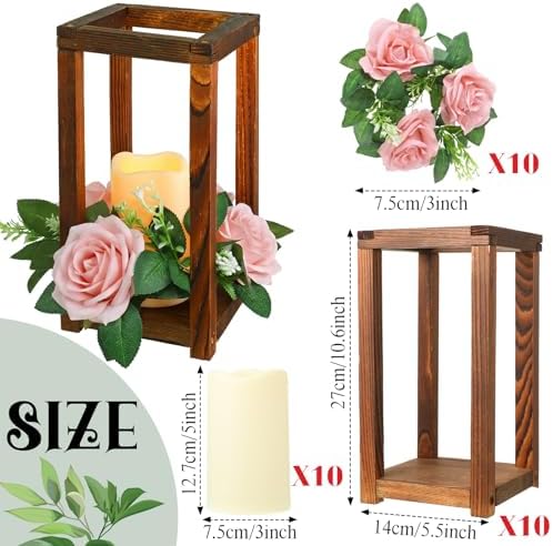 Hushee 30 Pcs Wooden Wedding Lantern Centerpiece, Pink Rose, Brown - Image 2