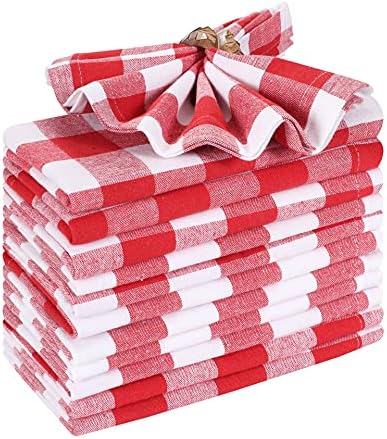 Ramanta Home Buffalo Plaid Christmas Cloth Napkins Set of 12 - Red White by RamantaHome