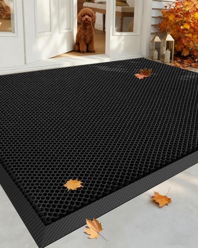 Color&Geometry Outside Welcome Front Door Mat, 48"x72" Black by COLORG