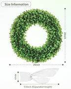 20 inch Artificial Boxwood Wreath for Front Door, Greenery Spring Summer Wreath for All Seasons with Sash，St Patrick's Day Decoration, Farmhouse, Garden, Wedding, Indoor & Outdoor - Image 2