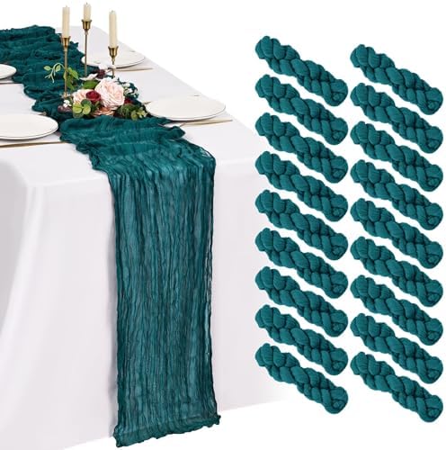 18 Pack Cheesecloth Table Runner 10FT Teal Table Runner Boho Gauze Cheese Cloth Table Runners Long Rustic Sheer Table Decorations for Wedding Party Baby Bridal Shower Birthday Holiday Home by Showgeous