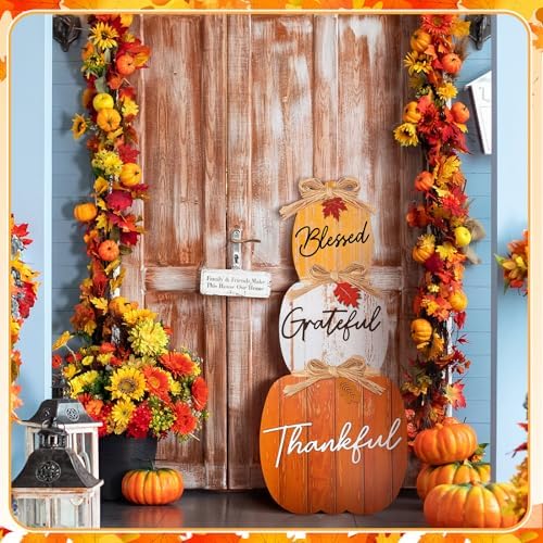 35'' Fall Stacked Pumpkin Porch Sign Outdoor Standing Pumpkin Decorations - Image 6