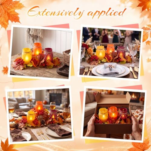 6 Thanksgiving Mason Jar Centerpieces for Tables with Fall Maple Leaf Rings - Image 3