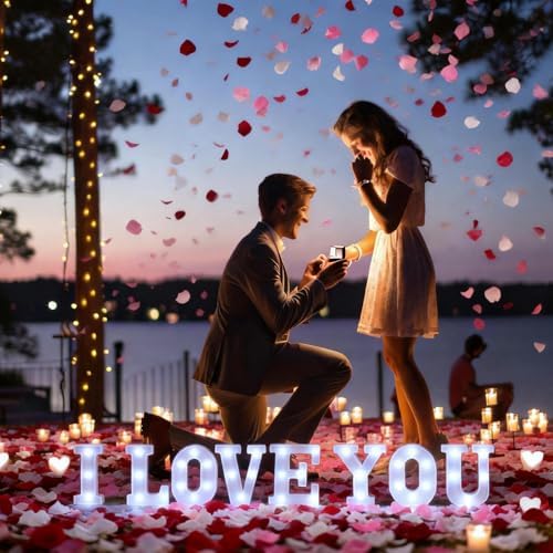 I Love You Light up Letter 24 Candles & 2000 Rose Petals, Red Pink - Image 2