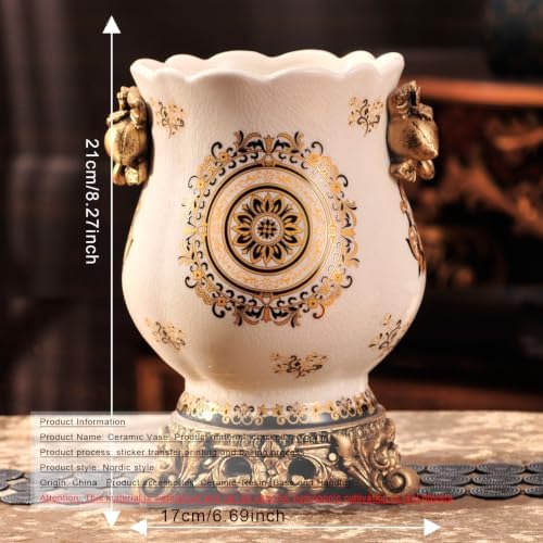 Ceramic Resin vase 16.9-inch ice Cracked Pattern Retro Antique Home Decoration Dining Table Living Room Kitchen Bedroom Bookshelf Office Coffee Table Dining Room Fireplace (Color 3) - Image 2
