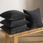MIULEE Pack of 4 Fall Decorative Throw Pillow Covers 18x18 Inch Chenille Textured Throw Pillows Boho Farmhouse Rustic Cushion Covers Vintage Home Decor for Couch Sofa Bed Living Room，Black - Image 2