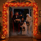 Fall Decor Fall Decorations for Home 9FT Plug In Fall Garland with Lights 50 Orange Bulbs Connectable Lighted Fall Garland Lights for Indoor Outdoor Halloween Thanksgiving Harvest Decorations(3 Packs) - Image 4