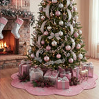 Hollowfly Dusty Pink Velvet Christmas Tree Skirt with Sequin Snowflake 48'' - Image 6