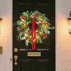 Christmas Wreath with Lights,Outdoor Pre-lit Christmas Wreaths for Front Door-24 Inch Xmas Door Wreath with Pine Needles Pine Cones and Red Berries- Farmhouse Home Christmas Decorations - Image 2