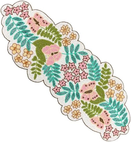 CLEENTABLE Spring Floral Beaded Table Runner, Multicolor, 13x36 by CLEENTABLE