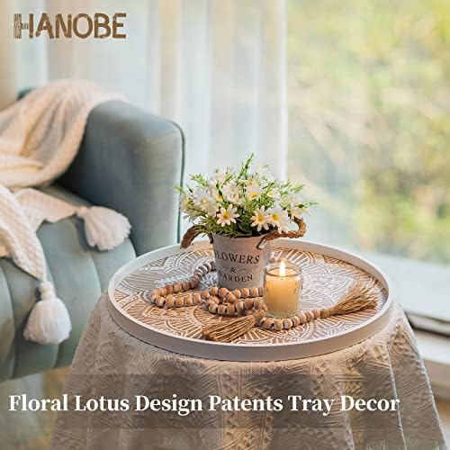 Hanobe Large Round Decorative Tray Coffee Table Decor, White - Image 2