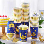 Domensi 100 Pack Eid Mubarak Paper Cups Gold Foil Disposable, Blue - Image 3