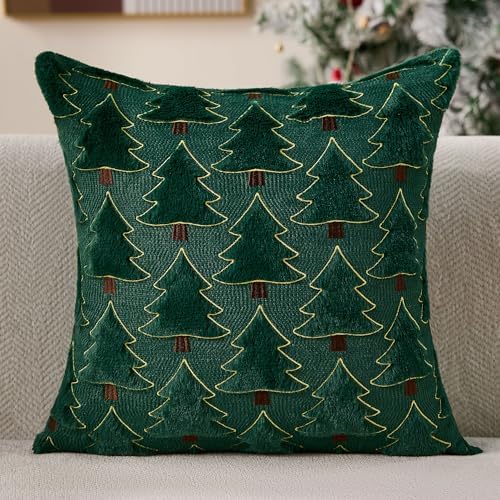 Allorry Christmas Pillow Covers 20x20 inch Set of 2 Christmas Decorations Soft Plush Faux Fur Wool Green Christmas Tree Throw Pillow Cases Winter Holiday Decor for Sofa Living Room PT-012A20 - Image 4