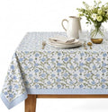Hand Block Print Square Tablecloth Hibiscus Blue Vine 60 * 60 inch Reusable Table Cover Decorative Everyday Use for Dining Room, Farmhouse, Home Gift for Spring, Summer by THEJAIPURFOLK