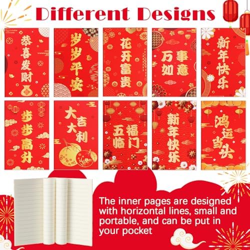 200 Pcs Chinese Lunar New Year Gift Set Includes Ballpoint Pens Notebooks Bookmarks Red Organza Bags Suitable for 2026 New Year Gifts School Office - Image 5