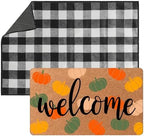 Tinideya 2 Pcs Fall Welcome Doormat 23x35 in Layered Buffalo Plaid Carpet Thanksgiving Non Slip Pumpkin Bathroom Coir Mats Orange Cute for Entrance Porch Indoor Outside Home Gift Supplies Decor by Tinideya