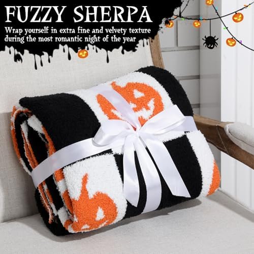 Buryeah Halloween Pumpkin Knit Throw Blanket, 50 x 60 Inch Grimace Reversible Knitted Throw Blanket, Cozy Lightweight Soft Gift for Couch Sofa Bed - Image 5