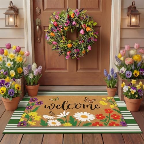 Tinideya 2 Pcs Spring Floral Layered Doormat Set for Seasonal Porch Decor by Tinideya