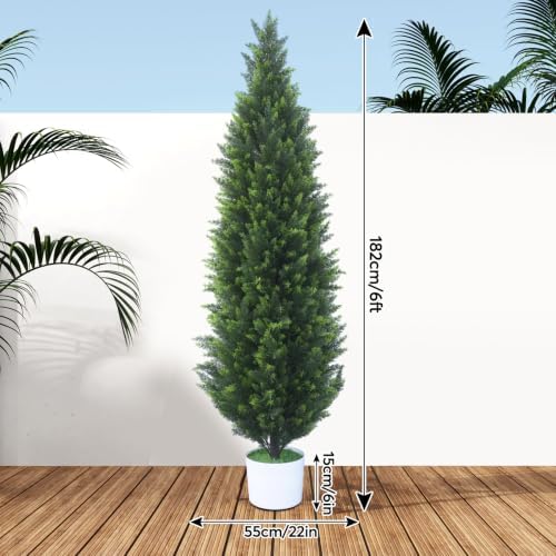 2 Pack 6Ft Artificial Cedar Topiary Tree w/ 2 Stake & Pot for Porch - Image 4
