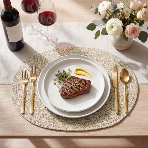 Oval Woven Placemats Set of 6, Cotton Rope 16x12 Inch, Brown - Image 4